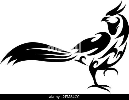 Lyrebird bird black silhouette animal. Vector Illustrator Stock