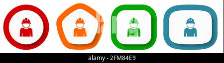 Engineer, worker, manager, employe vector icon set, flat design buttons on white background Stock Vector