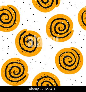 Cinnamon rolls with sugar. Set of swirl buns. Hand drawn isolated vector illustration Stock Vector