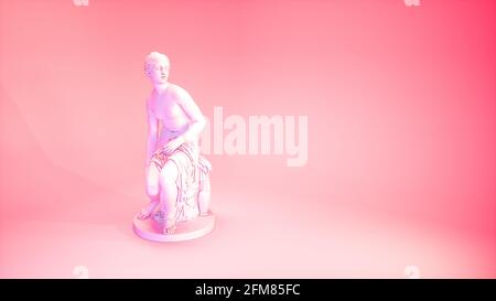 Vaporwave aesthetics ancient statue in vibrant pink lights in empty room. Stock Photo
