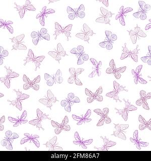 Seamless pattern with butterflies in doodle style. Floral, ornate, decorative, tribal summer nature. Zentangle hand drawn coloring book page. Stock Vector