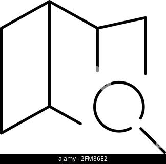 Paper map with magnifying glass thin line icon Stock Vector