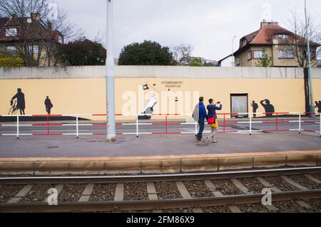 Student Jakub Marek finished his work of mural art, commemorating the assassination of SS Obergruppenfuhrer and General der Polizei Reinhard Heydrich, Stock Photo