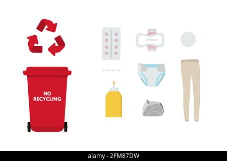 Red bin for no recycling trash vector illustration design. Stock Vector