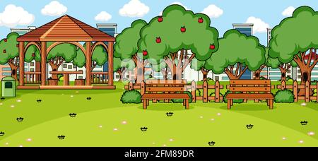 Horizontal scene with pavillion in the park illustration Stock Vector