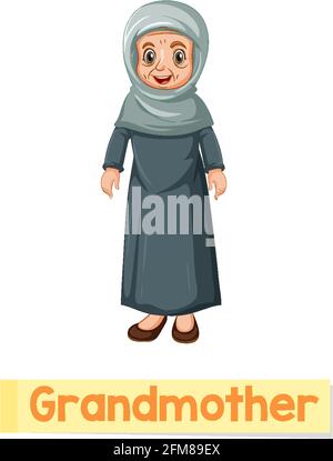 Educational English word card of grandmother illustration Stock Vector