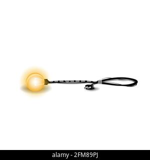 Yellow light bulb with black wire and plug isolated on white background Stock Photo
