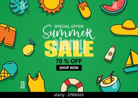 Summer sale banner cover template background. Summer discount special offer cute design. Stock Vector