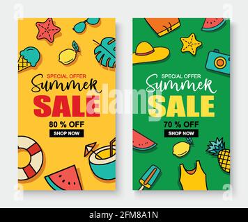 Summer sale banner cover template background. Summer discount special offer cute design. Stock Vector