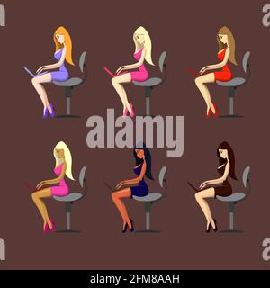Businesswoman in the office works on notebook Stock Vector