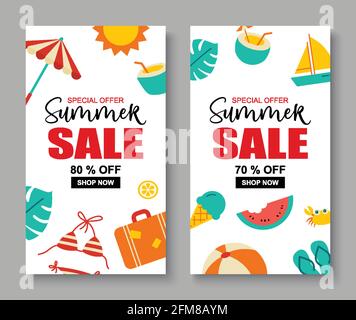 Summer sale banner cover template background. Summer discount special offer cute design. Stock Vector