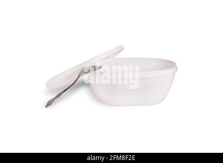empty box of a dessert and a spoon Stock Photo