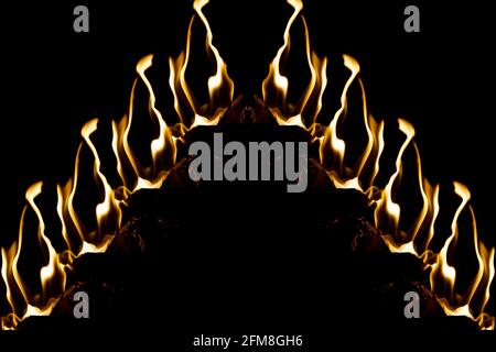 Minimalist fire flame frame isolated on black background Stock Photo