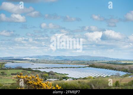 Nanteague Solar Farm, near Truro, Cornwall, UK. Stock Photo