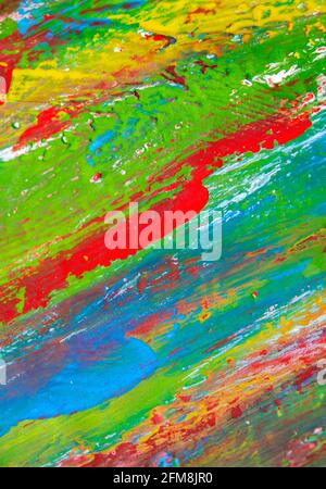 Background from different strokes of red, yellow, green and blue paint Stock Photo