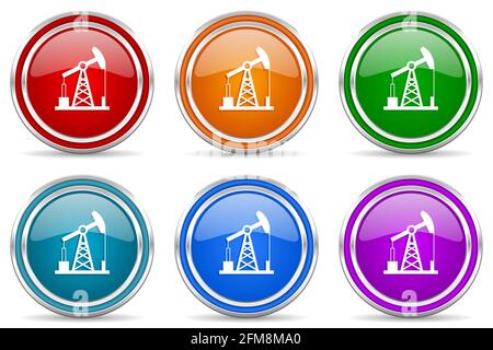 Industrial, oil pump silver metallic glossy icons, set of modern design buttons for web, internet and mobile applications in 6 colors options isolated Stock Photo
