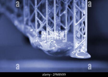 Stereolithography DPL 3d printer create small detail and liquid drips Stock Photo