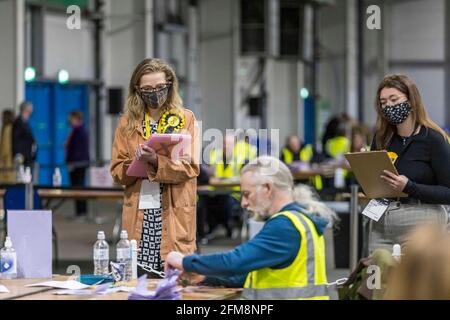 Edinburgh, United Kingdom. 07 May, 2021 Pictured: SNP candidate Sarah Masson. The count for the 2021 Scottish Parliament Election Lothian Region, taking place at the Royal Highland Centre in Edinburgh. Credit: Rich Dyson/Alamy Live News Stock Photo