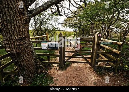 Gates, notices,,National Trust,Nature, Bird, Hide, reserve,Newtown,Isle of Wight,England,UK, Stock Photo