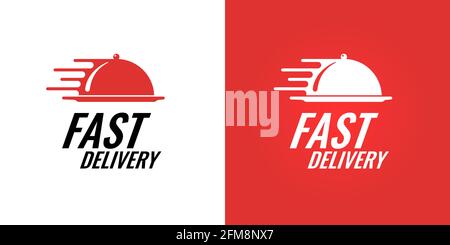 Food fast delivery brand logo concept for restaurant catering service company. Express logistic cafe business logotype vector eps isolated illustration Stock Vector