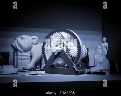 Object different models printed by 3d printer. Automatic three dimensional Stock Photo