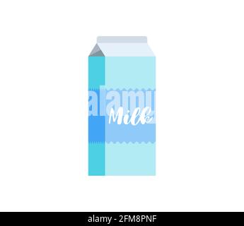 Milk carton box pack icon isolated on white background. Breakfast dairy product blue cardboard packaging symbol vector flat eps illustration Stock Vector