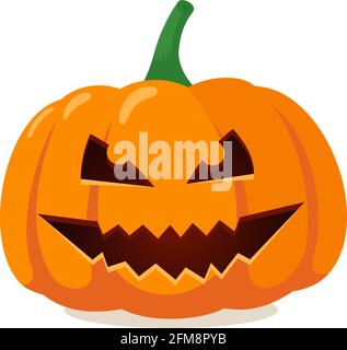 Scary spooky smile pumpkin jack o lantern with creepy tooths. Traditional decoration symbol of autumn halloween holiday celebration. Vector illustration isolated on white background Stock Vector