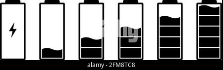 Battery charge indicator icons vector icon Charging level Battery Energy powerfully full fun funny power running low full status batteries set logo Charge level empty loading bar Gadgets alkaline Stock Vector