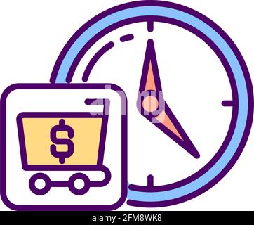 Time spent shopping RGB color icon Stock Vector