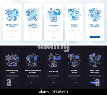 Essential digital skills onboarding mobile app page screen with concepts Stock Vector