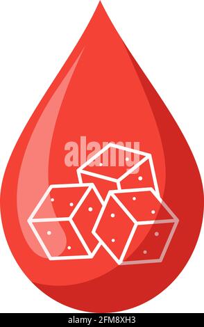 Blood drop with sugar pieces inside sign. Testing blood glucose concept. Diabetes world day. Vector illustration Stock Vector