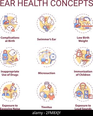Ear health concept icons set Stock Vector