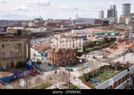 The HS2 construction site in Birmingham. Curzon Street station is the building on the left. Stock Photo