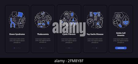 Most common genetic diseases onboarding mobile app page screen with concepts Stock Vector