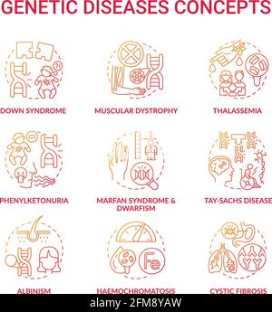 Genetic disease red gradient concept icons set Stock Vector