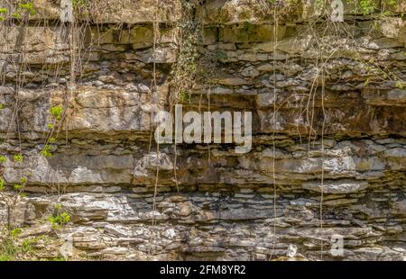 layered limestone rock formation seen in Southern Germany Stock Photo