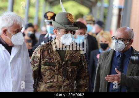 Campobasso, Italy - May 6, 2021: Emergency Commissioner Francesco Paolo Figliulo announces the start of anti-covid vaccinations for over 50s throughout Italy from next May 11 Stock Photo