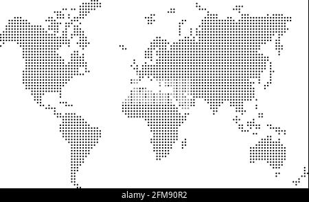 Pixel black dotted world map on white background. Vector illustration Stock Vector