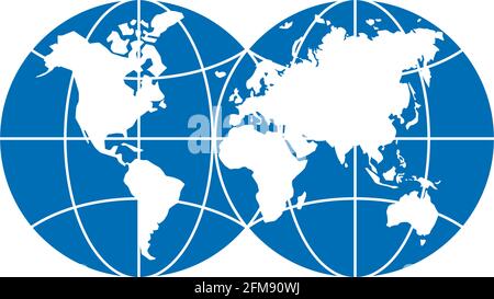 World planet simple blue icon. Globe earth hemisphere combination vector eps symbol Stock Vector