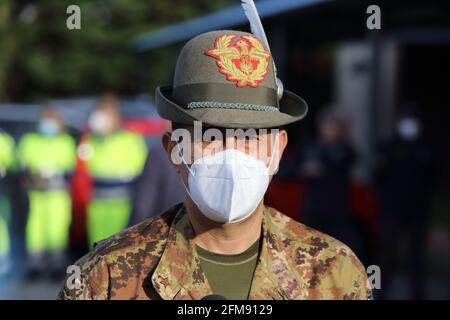 Campobasso, Italy - May 6, 2021: Emergency Commissioner Francesco Paolo Figliulo announces the start of anti-covid vaccinations for over 50s throughout Italy from next May 11 Stock Photo