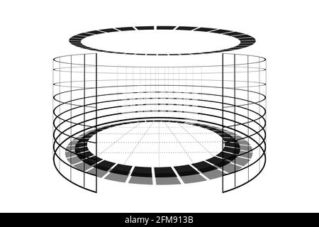 Futuristic black and white virtual reality arena. Abstract circle sci-fi elements cyberspace portal. VR cylinder platform podium. Teleport digital pedestal. Base stand template vector eps illustration Stock Vector