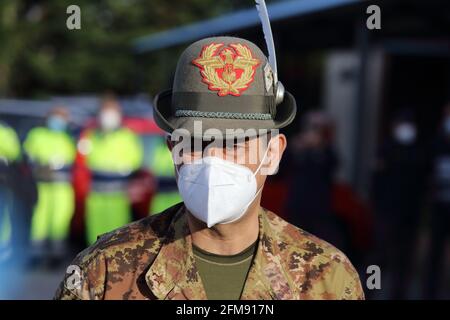 Campobasso, Italy - May 6, 2021: Emergency Commissioner Francesco Paolo Figliulo announces the start of anti-covid vaccinations for over 50s throughout Italy from next May 11 Stock Photo