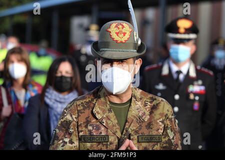 Campobasso, Italy - May 6, 2021: Emergency Commissioner Francesco Paolo Figliulo announces the start of anti-covid vaccinations for over 50s throughout Italy from next May 11 Stock Photo