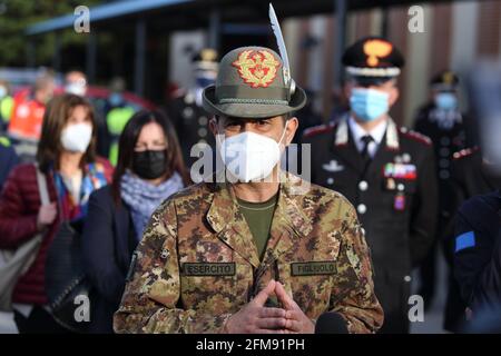 Campobasso, Italy - May 6, 2021: Emergency Commissioner Francesco Paolo Figliulo announces the start of anti-covid vaccinations for over 50s throughout Italy from next May 11 Stock Photo