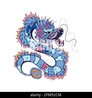 Hand drawn colored sketch style abstract dragon isolated on white background. Vector illustration. Stock Vector