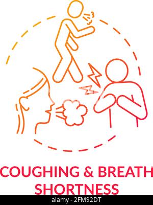 Coughing and breath shortness concept icon. Air pollution disease idea thin line illustration. Chest pain. Dry throat. Respiratory illness. Lung condi Stock Vector