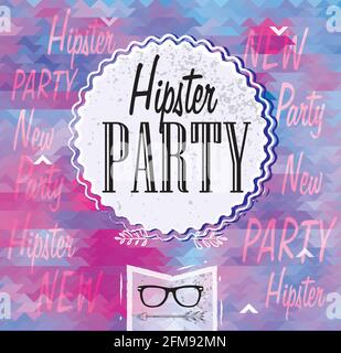 Hipster background made of triangles on the Hipster party in purple colors Retro label design. Square composition with geometric shapes, color purple. Stock Vector