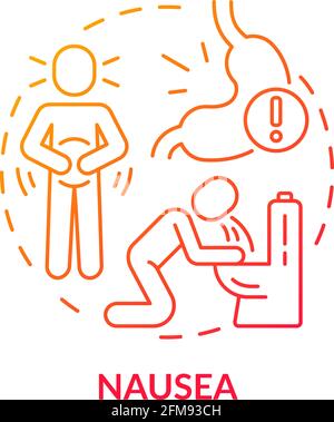 Nausea concept icon. Air pollution disease symptom idea thin line illustration. Sick building symptom. Unwillingness to eat. Migraines. Indigestion fe Stock Vector