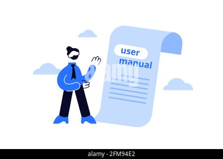 Woman reading big guidebook or writing guidance Stock Vector