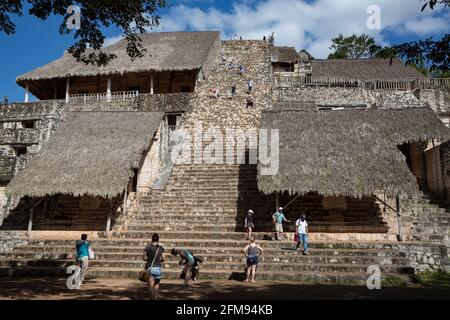 Ek Balam, Mexico - January 31, 2018: Staircase of acropolis pyramid at Mayan ruins of Ek Balam, Yucatan, Mexico Stock Photo